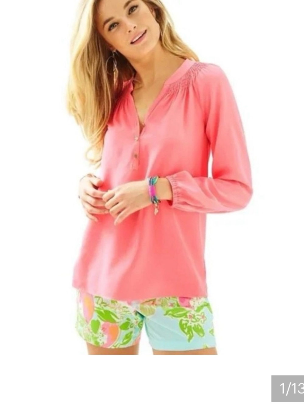 Lilly Pulitzer Elsa Blouse Coral Pink Silk Button-Front Blouse XS